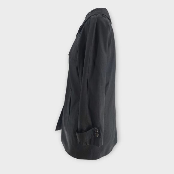 London Fog Trench Coat Women's XL Black Button Down Removable Hood Pockets - Picture 5 of 9